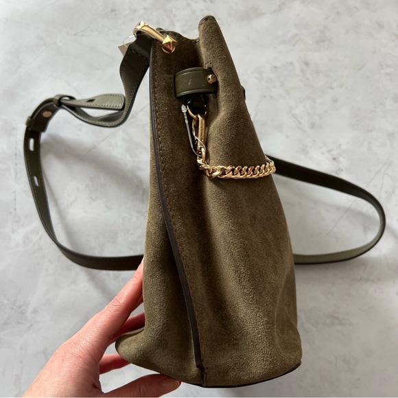 NWT Michael Kors Hamilton Legacy Medium Olive Green Suede Messenger Bag - Picture 5 of 13